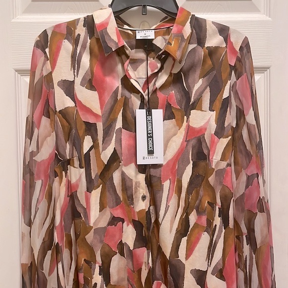 DESOTO PIA BLOUSE, w/ Sheet Long Sleeve, Cotton/chiffon, size 42 - Picture 6 of 15